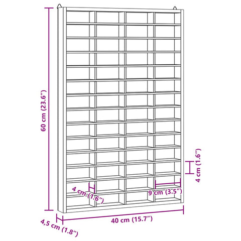 vidaXL Wandvitrine mit 56 Fächern 40x4,5x60 cm