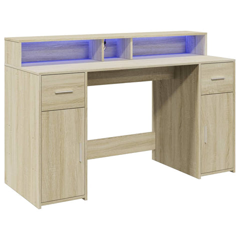 vidaXL LED-Schreibtisch Sonoma-Eiche 140x55x91 cm Holzwerkstoff