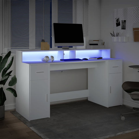 vidaXL LED-Schreibtisch Weiß 160x55x91 cm Holzwerkstoff