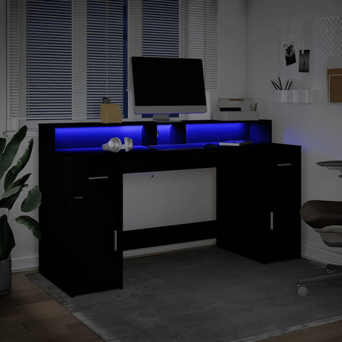 vidaXL LED-Schreibtisch Schwarz 160x55x91 cm Holzwerkstoff