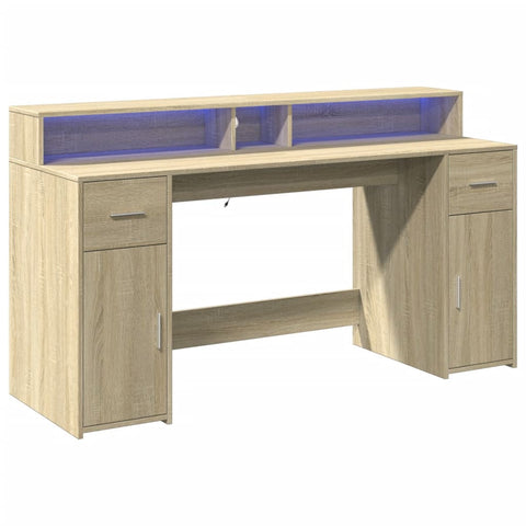 vidaXL LED-Schreibtisch Sonoma-Eiche 160x55x91 cm Holzwerkstoff