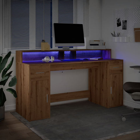 vidaXL LED-Schreibtisch Artisan-Eiche 160x55x91 Holzwerkstoff