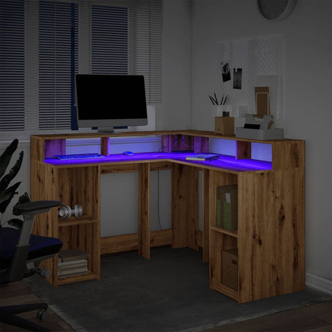 vidaXL LED-Schreibtisch Artisan-Eiche 130x130x91 Holzwerkstoff