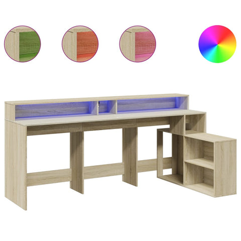 vidaXL LED-Schreibtisch Sonoma-Eiche 200x104x91 cm Holzwerkstoff