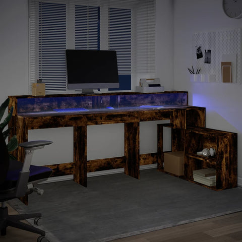 vidaXL LED-Schreibtisch Räuchereiche 200x104x91 cm Holzwerkstoff