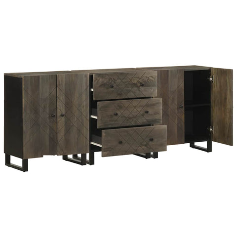 vidaXL 3-tlg. Sideboards Schwarz 60x33x75 cm Massivholz Mango