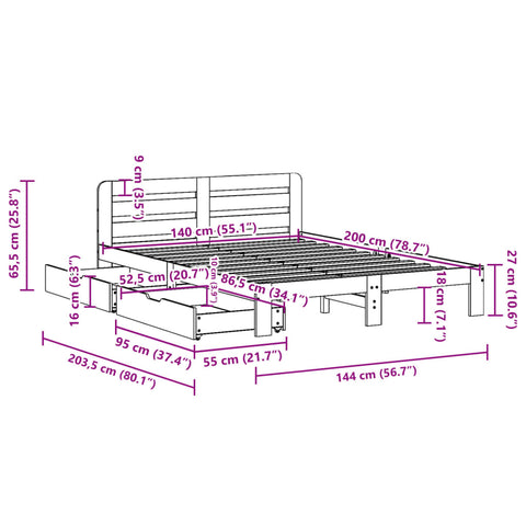 vidaXL Massivholzbett ohne Matratze 140x200 cm Kiefernholz