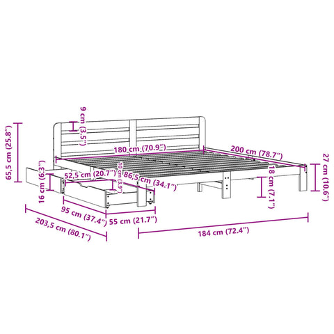 vidaXL Massivholzbett ohne Matratze Weiß 180x200 cm Kiefernholz