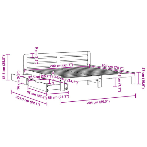 vidaXL Massivholzbett ohne Matratze Weiß 200x200 cm Kiefernholz