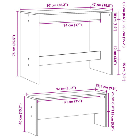 3-tlg. Esstisch und Bank Set Räuchereiche Holzwerkstoff