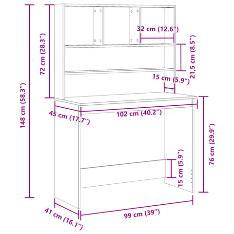 vidaXL Schreibtisch mit Regal Altholz-Optik 102x45x148cm Holzwerkstoff