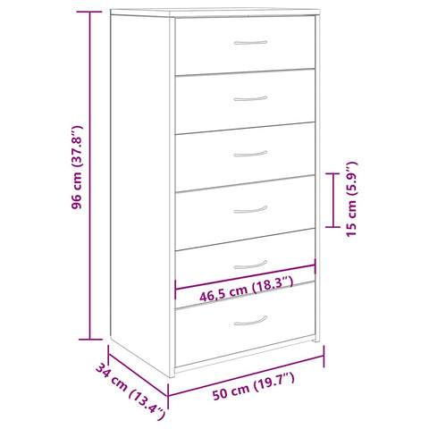 vidaXL Sideboard mit 6 Schubladen Altholz-Optik 50x34x96 cm