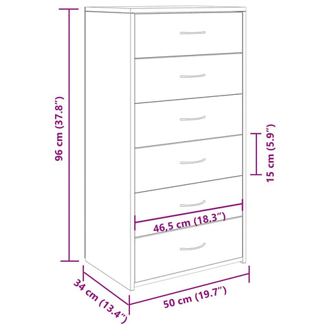 vidaXL Sideboard mit 6 Schubladen Artisan-Eiche 50x34x96 cm