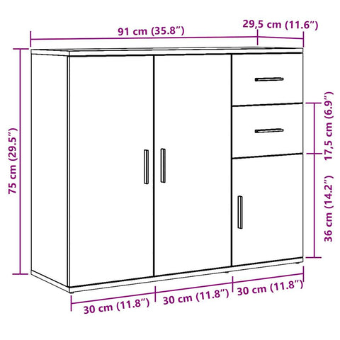 vidaXL Sideboard Artisan-Eiche 91x29,5x75 cm Holzwerkstoff