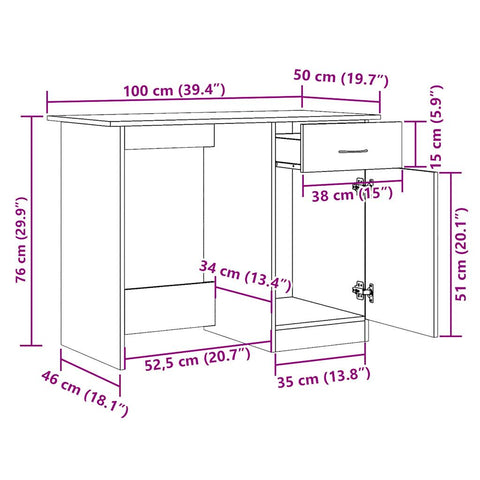 vidaXL Schreibtisch Artisan-Eiche 100x50x76 cm Holzwerkstoff