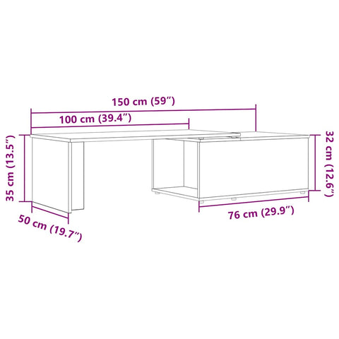 vidaXL Couchtisch Artisan-Eiche 150x50x35 cm Holzwerkstoff