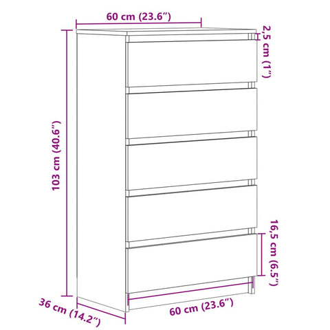 vidaXL Schubladenschrank Altholz-Optik 60x36x103 cm Holzwerkstoff