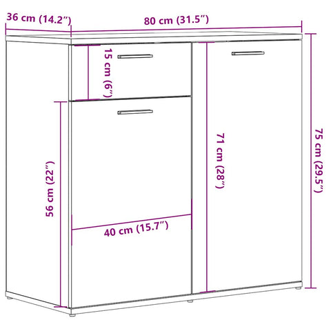 vidaXL Sideboard Artisan-Eiche 80x36x75 cm Holzwerkstoff