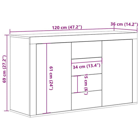 vidaXL Sideboard Altholz-Optik 120x36x69 cm Holzwerkstoff