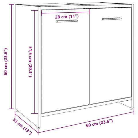 vidaXL Waschbeckenunterschrank Betongrau 60x33x60 cm Holzwerkstoff