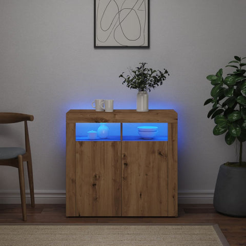 vidaXL Sideboard mit LED-Leuchten Artisan-Eiche 80x35x75 cm