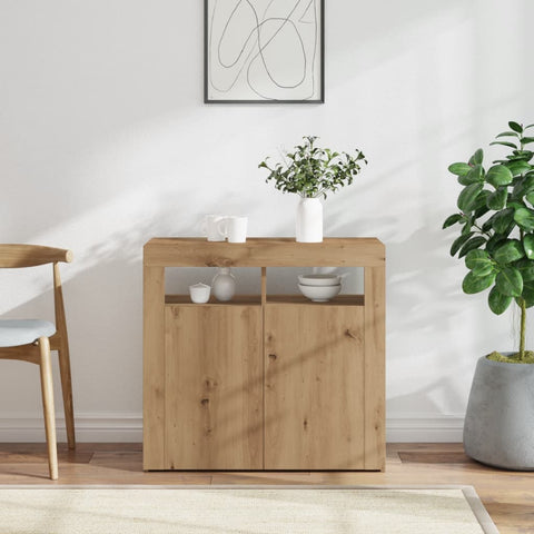 vidaXL Sideboard mit LED-Leuchten Artisan-Eiche 80x35x75 cm