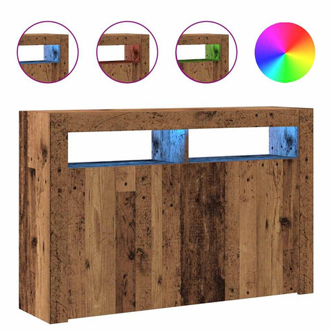 vidaXL Sideboard mit LED-Leuchten Altholz-Optik 115,5x30x75 cm