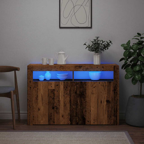 vidaXL Sideboard mit LED-Leuchten Altholz-Optik 115,5x30x75 cm