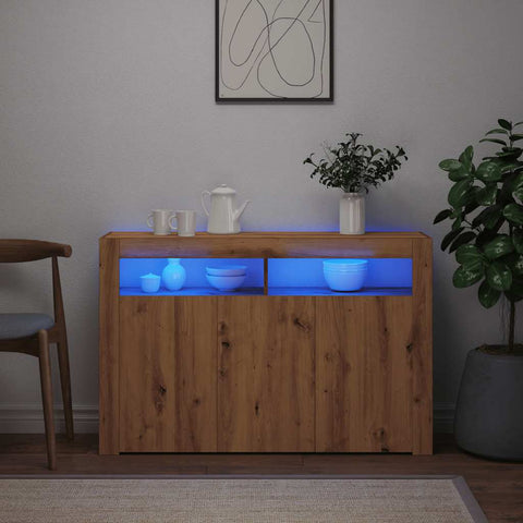 vidaXL Sideboard mit LED-Leuchten Artisan-Eiche 115,5x30x75 cm