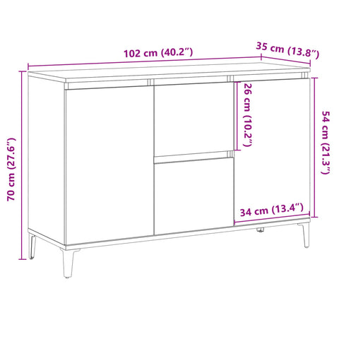 vidaXL Sideboard Artisan-Eiche 102x35x70 cm Holzwerkstoff