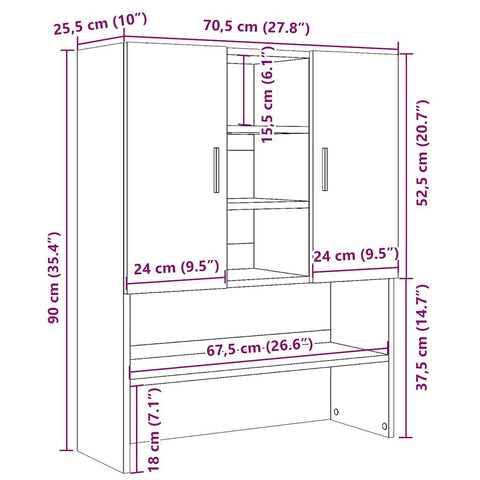 vidaXL Waschmaschinenschrank Altholz-Optik 70,5x25,5x90 cm