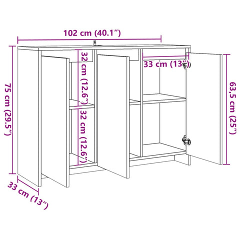 vidaXL Sideboard Altholz-Optik 102x33x75 cm Holzwerkstoff