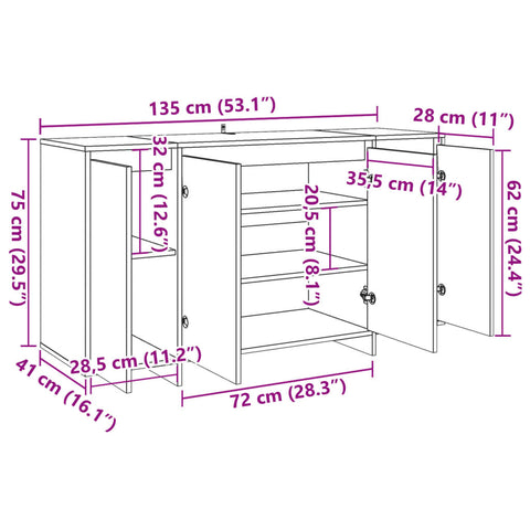 vidaXL Sideboard Altholz-Optik 135x41x75 cm Holzwerkstoff