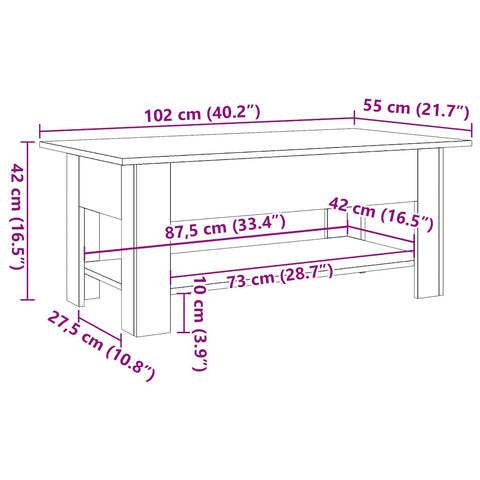 vidaXL Couchtisch Artisan-Eiche 102x55x42 cm Holzwerkstoff