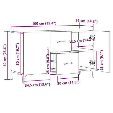 vidaXL Sideboard Artisan-Eiche 100x36x60 cm Holzwerkstoff