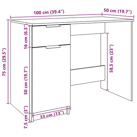 vidaXL Schreibtisch Artisan-Eiche 100x50x75 cm Holzwerkstoff