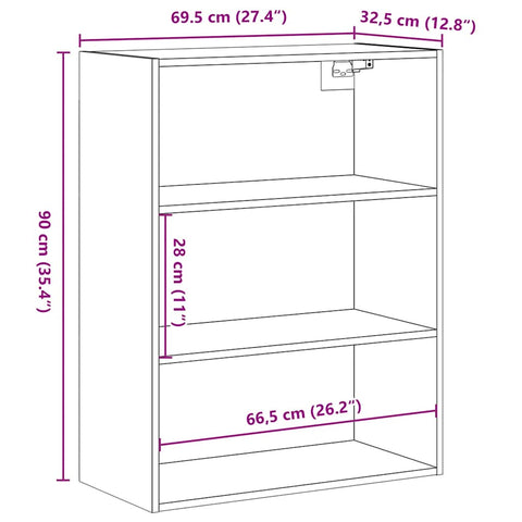 vidaXL Wandregal Altholz-Optik 69,5x32,5x90 cm