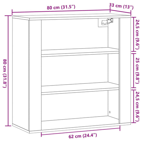 vidaXL Wandschrank Altholz-Optik 80x33x80 cm Holzwerkstoff