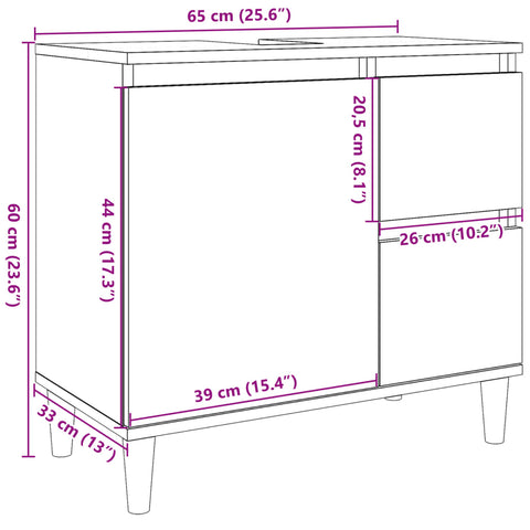 vidaXL Waschbeckenunterschrank Betongrau 65x33x60 cm Holzwerkstoff