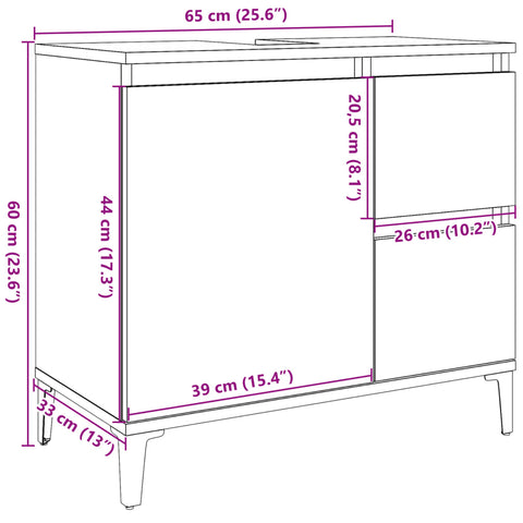 vidaXL Waschbeckenunterschrank Betongrau 65x33x60 cm Holzwerkstoff