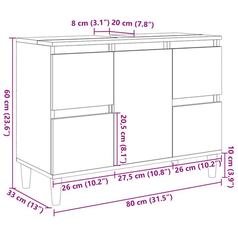 vidaXL Waschbeckenunterschrank Betongrau 80x33x60 cm Holzwerkstoff