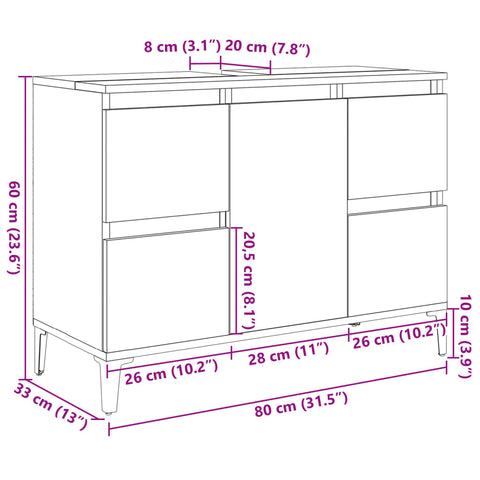 vidaXL Waschbeckenunterschrank Betongrau 80x33x60 cm Holzwerkstoff