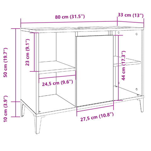 vidaXL Waschbeckenunterschrank Altholz-Optik 80x33x60 cm Holzwerkstoff