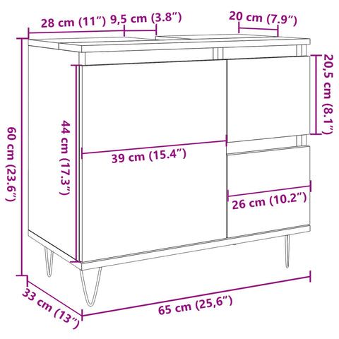 vidaXL Waschbeckenunterschrank Betongrau 65x33x60 cm Holzwerkstoff