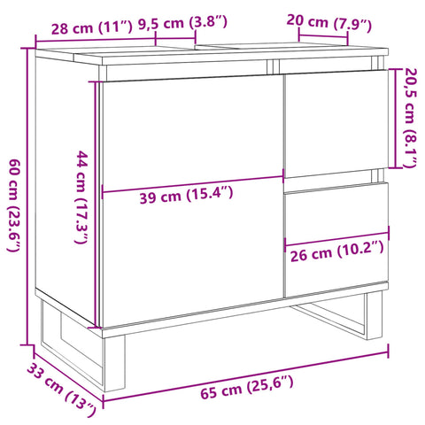 vidaXL Waschbeckenunterschrank Betongrau 65x33x60 cm Holzwerkstoff