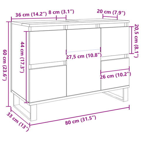 vidaXL Waschbeckenunterschrank Altholz-Optik 80x33x60 cm Holzwerkstoff