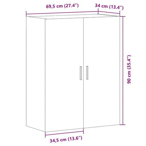 vidaXL Wandschrank Altholz-Optik 69,5x34x90 cm