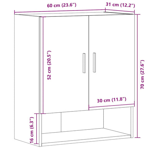 vidaXL Wandschrank Altholz-Optik 60x31x70 cm Holzwerkstoff