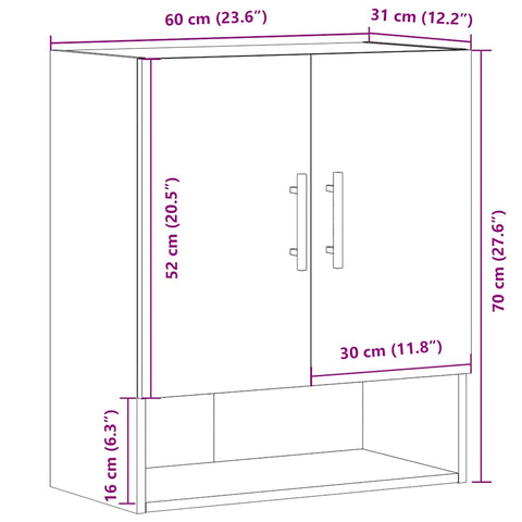 vidaXL Wandschrank Altholz-Optik 60x31x70 cm Holzwerkstoff