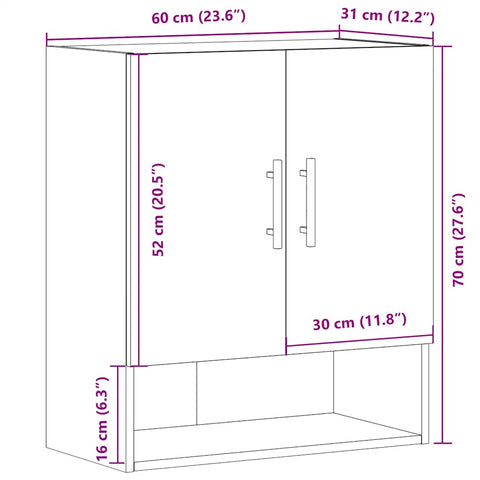 vidaXL Wandschrank Artisan-Eiche 60x31x70 cm Holzwerkstoff